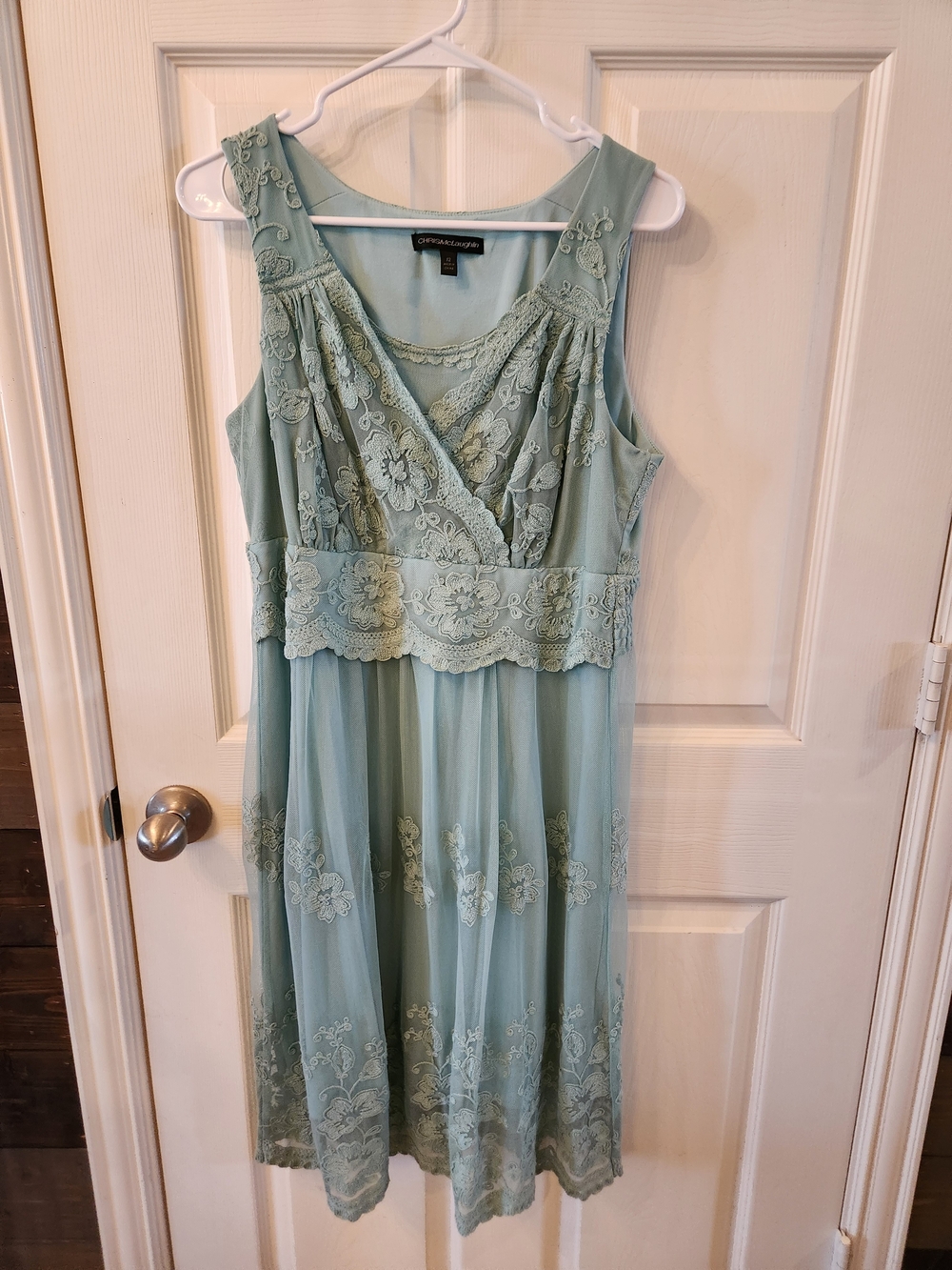Chris McLaughlin Aqua Lace Overlay Romantic Vintage Style Sleeveless Dress, 12